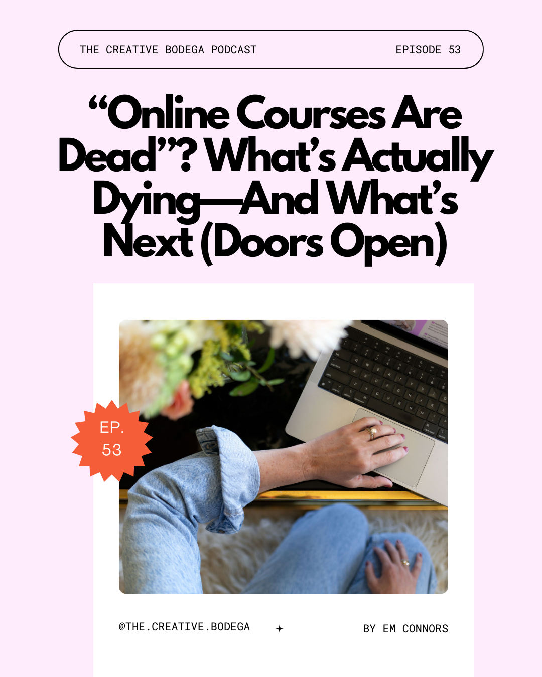 overhead close up shot of a girl wearing a denim jumper, her arm rested on her laptop