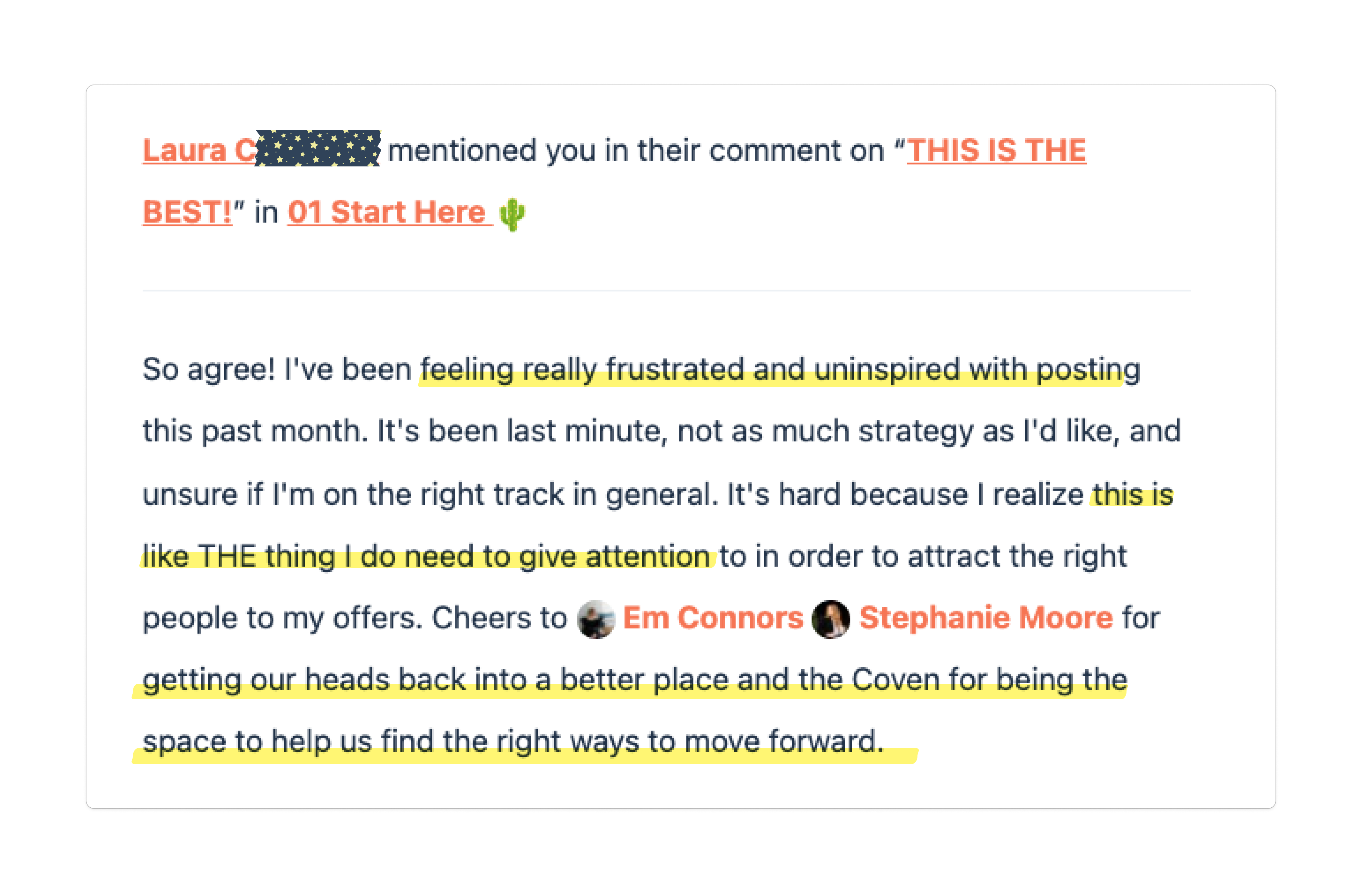 Coven member positive testimonial